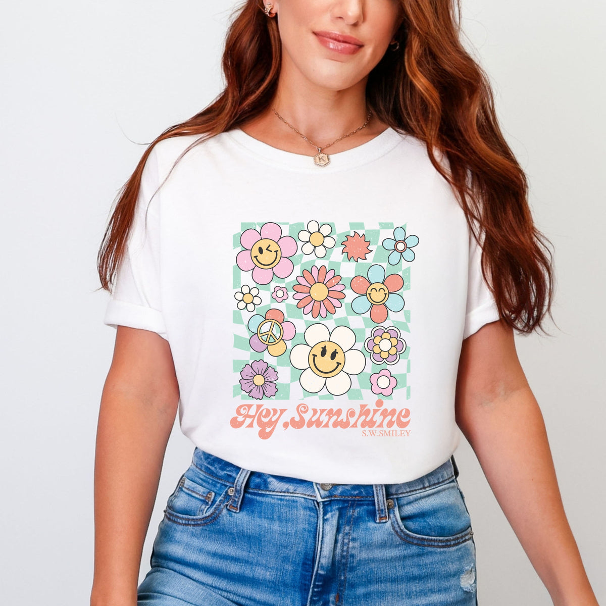S.W.Smiley Hey Sunshine Flowers - Womens Garment Dyed Tee