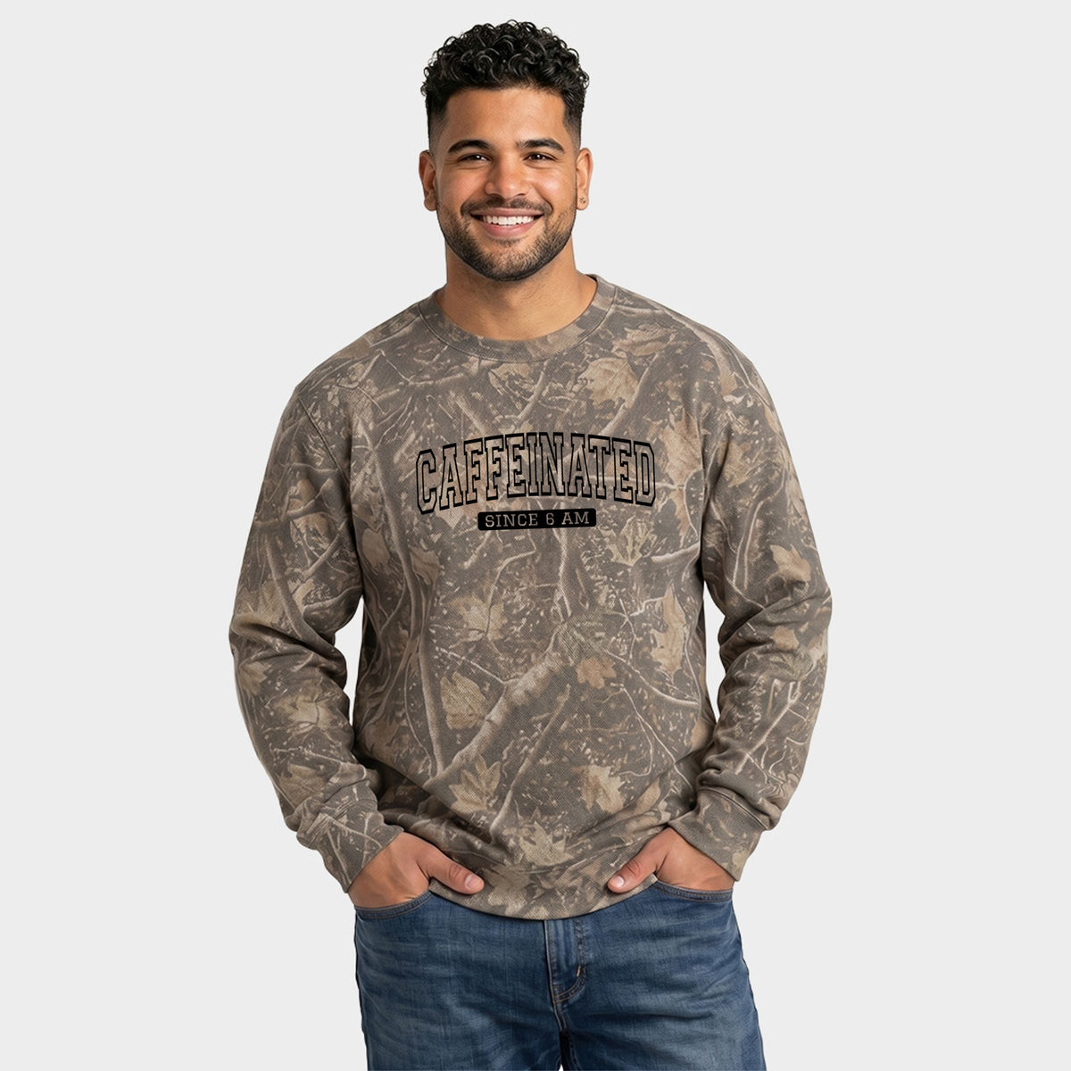 Caffeinated Since 6am - Men's Camo Sweatshirt