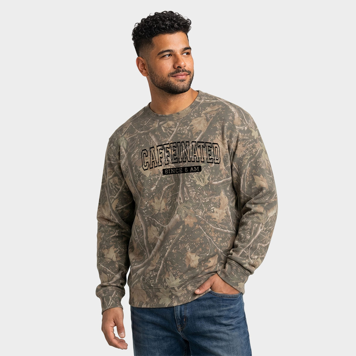 Caffeinated Since 6am - Men's Camo Sweatshirt
