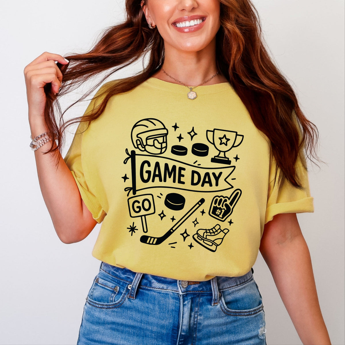 Hockey Game Day Doodles - Women's Garment Dyed Graphic T-Shirt