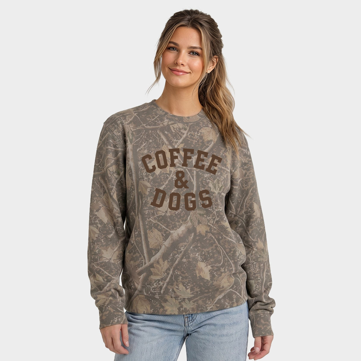 Coffee & Dogs Brown - Women's Camo Sweatshirt