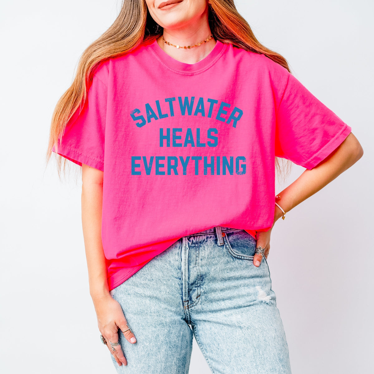 Saltwater Heals Everything Arched - Women's Garment Dyed Graphic T-Shirt