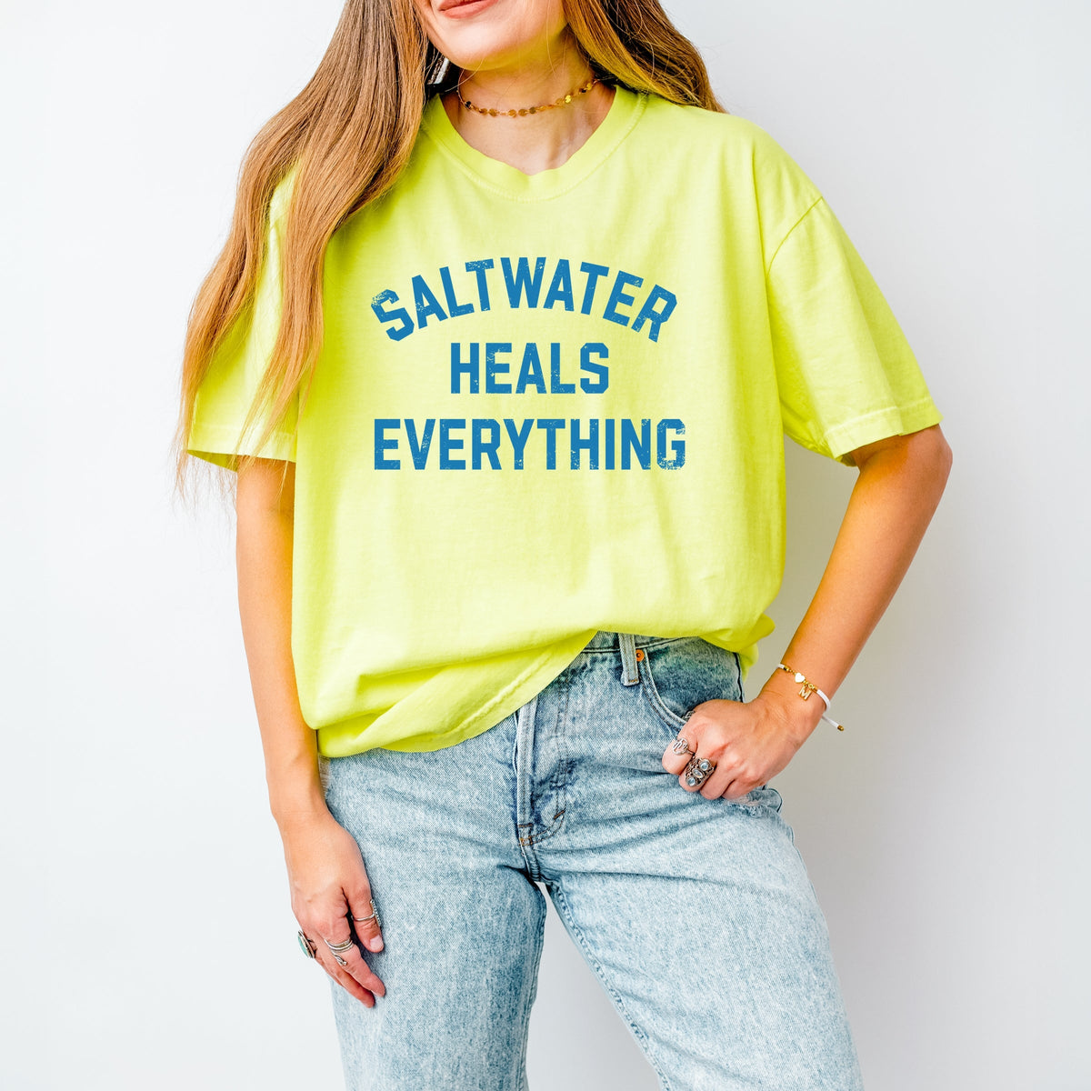 Saltwater Heals Everything Arched - Women's Garment Dyed Graphic T-Shirt
