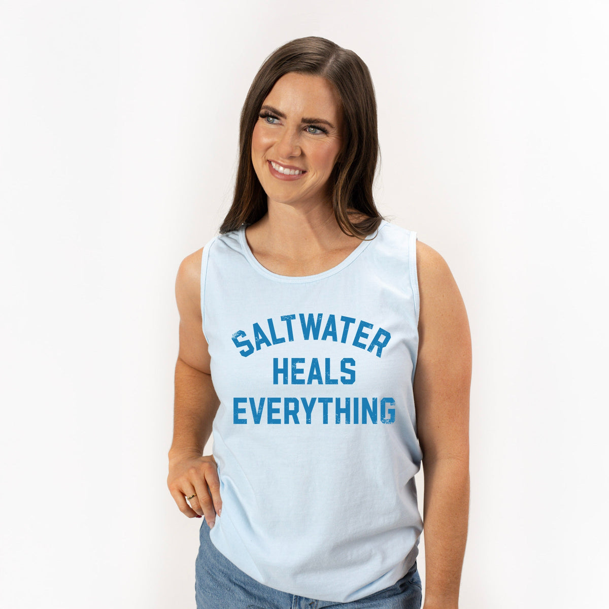 Saltwater Heals Everything Arched - Women's Garment Dyed Graphic Tank Top