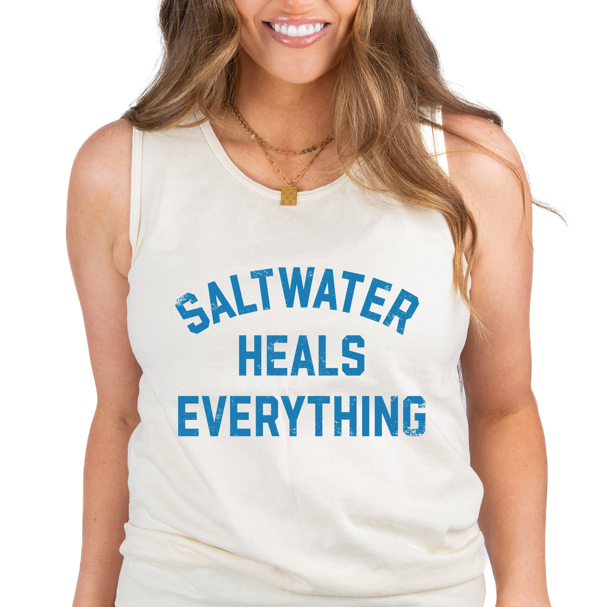 Saltwater Heals Everything Arched - Women's Garment Dyed Graphic Tank Top