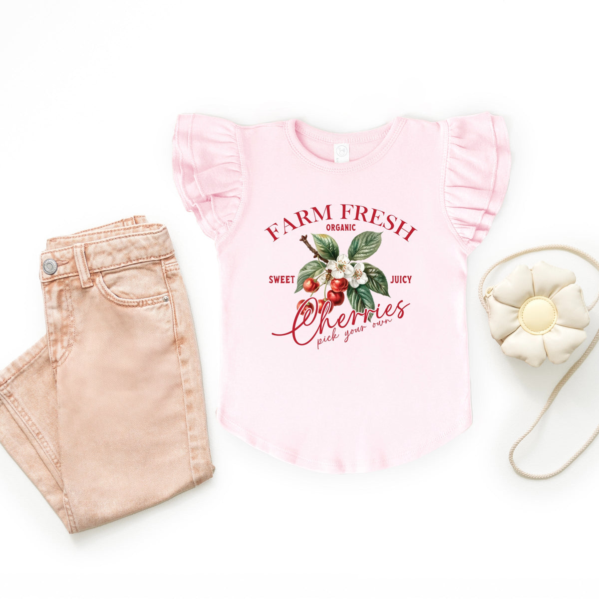 Farm Fresh Cherries - Flutter Sleeve Graphic T-Shirt