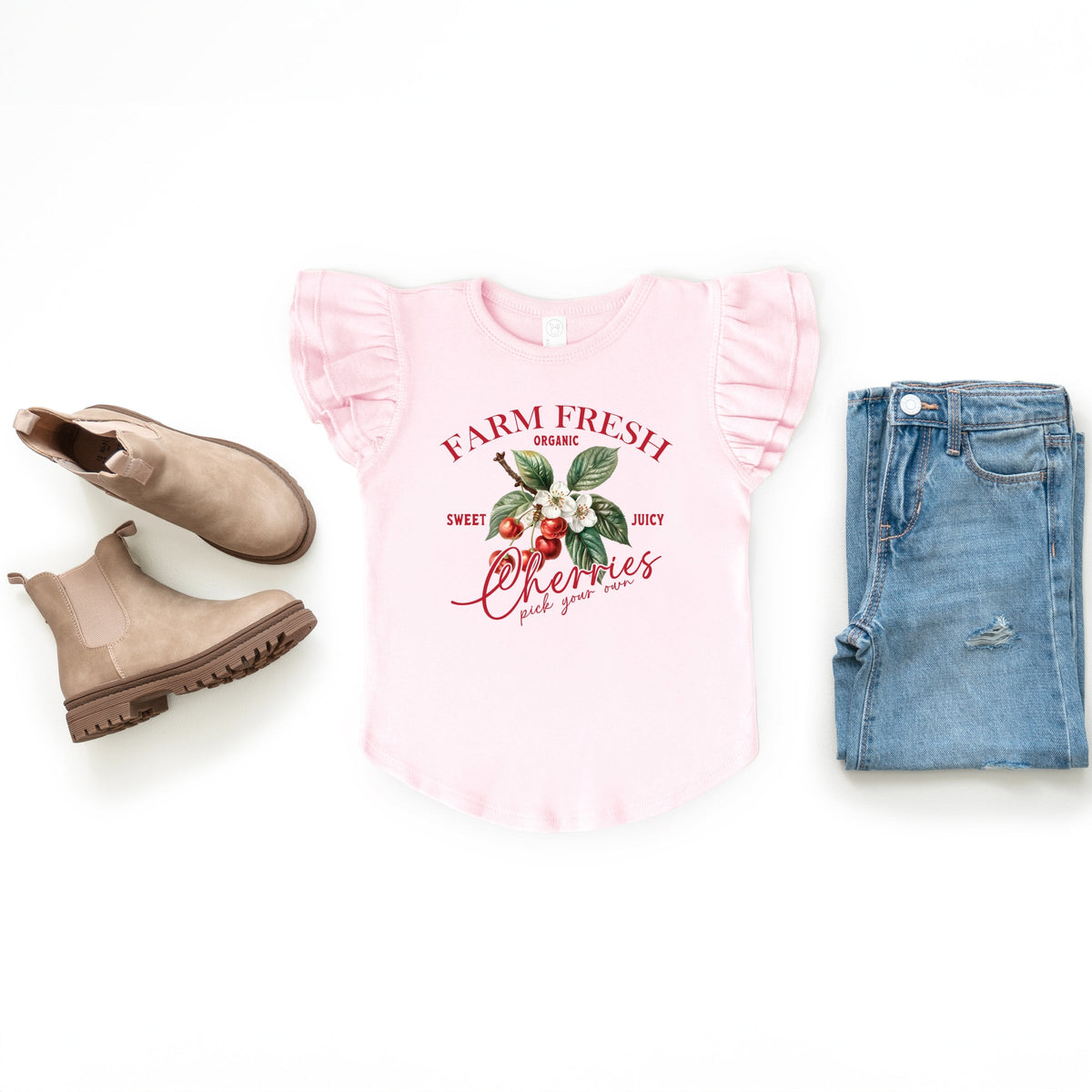 Farm Fresh Cherries - Flutter Sleeve Graphic T-Shirt