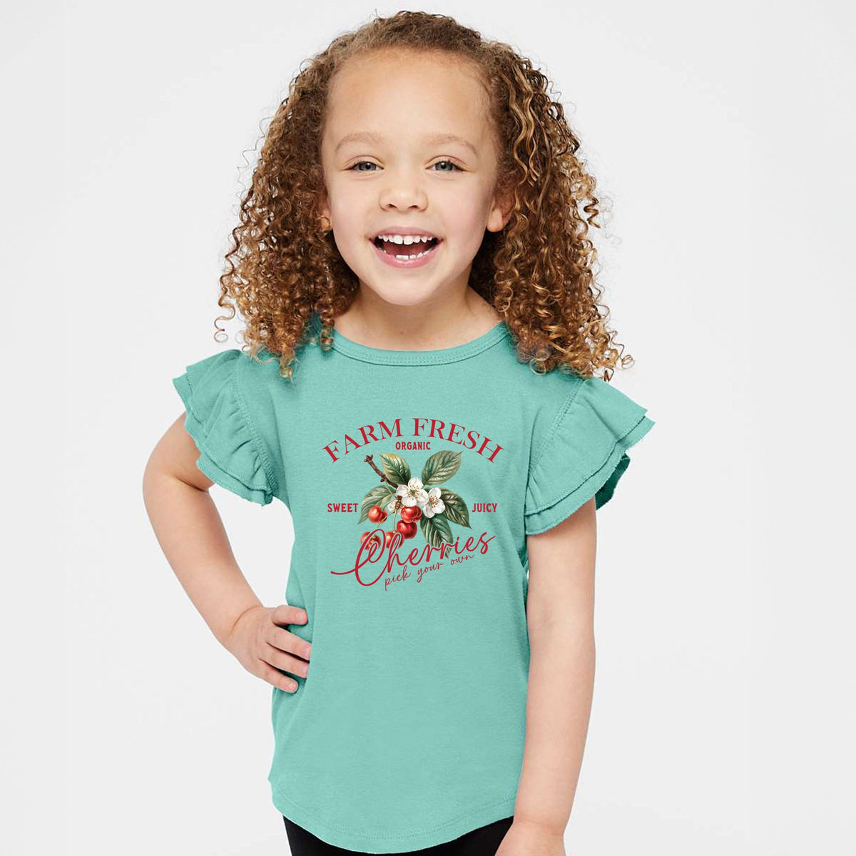 Farm Fresh Cherries - Flutter Sleeve Graphic T-Shirt