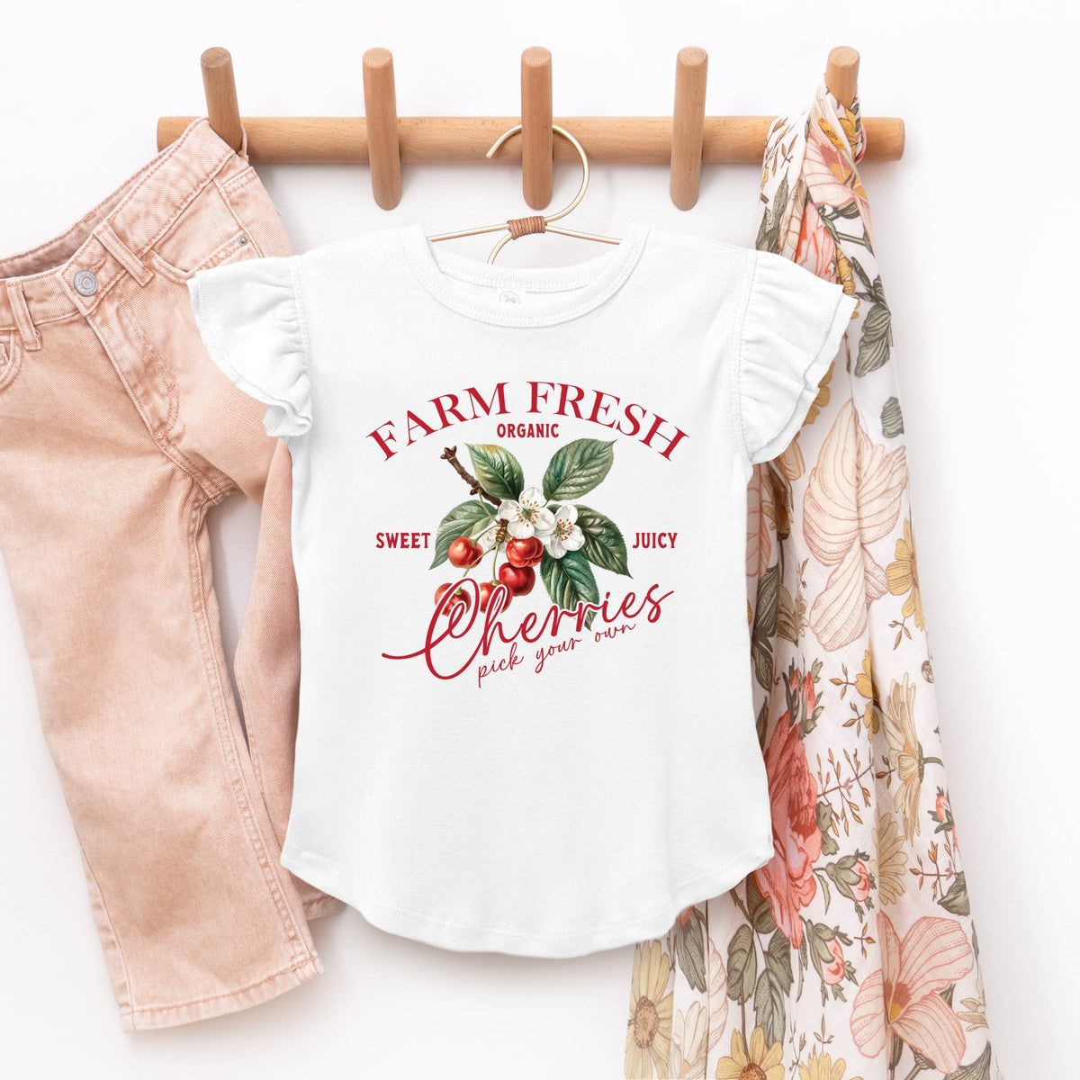 Farm Fresh Cherries - Flutter Sleeve Graphic T-Shirt