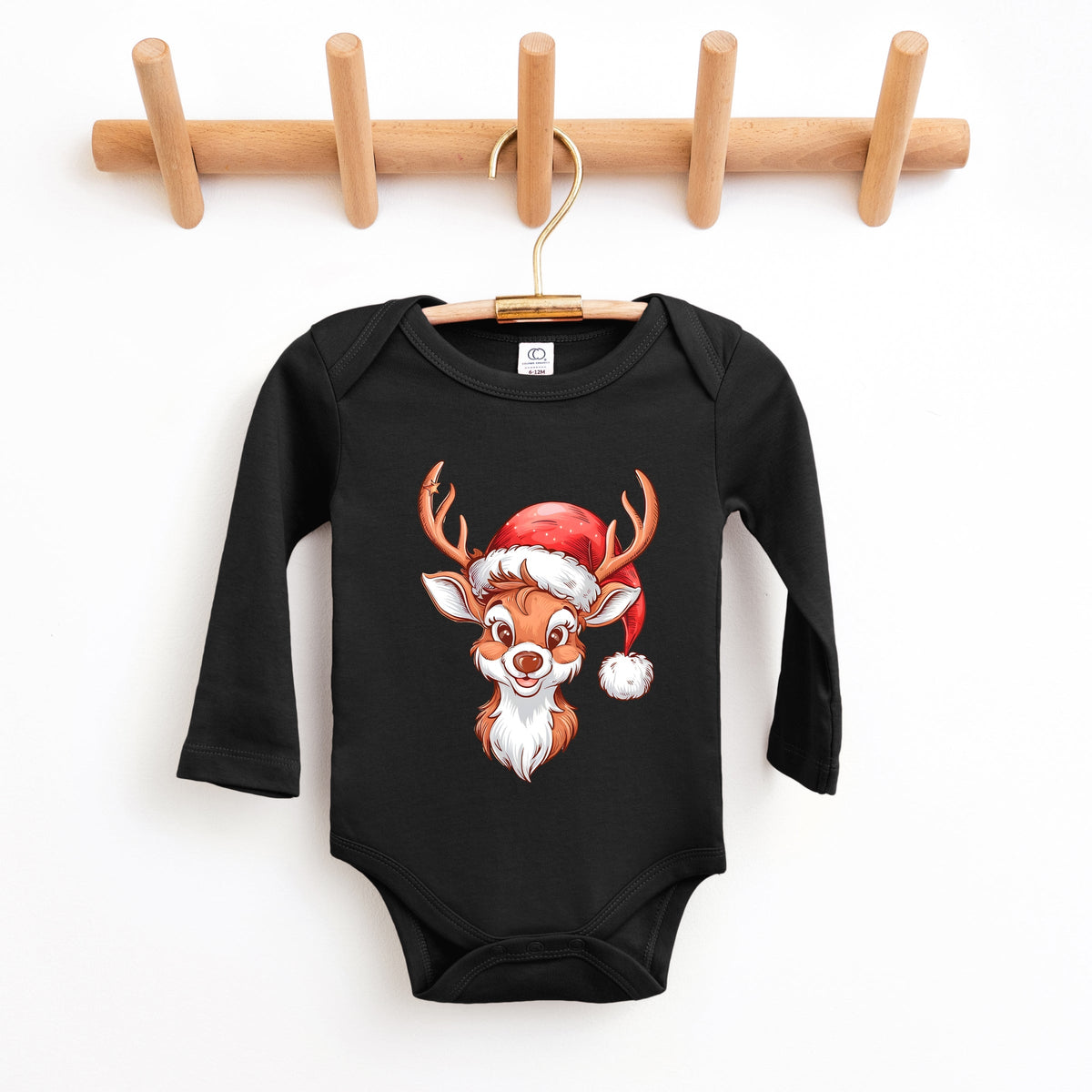 Cute Reindeer Head - Baby Long Sleeve Bodysuit