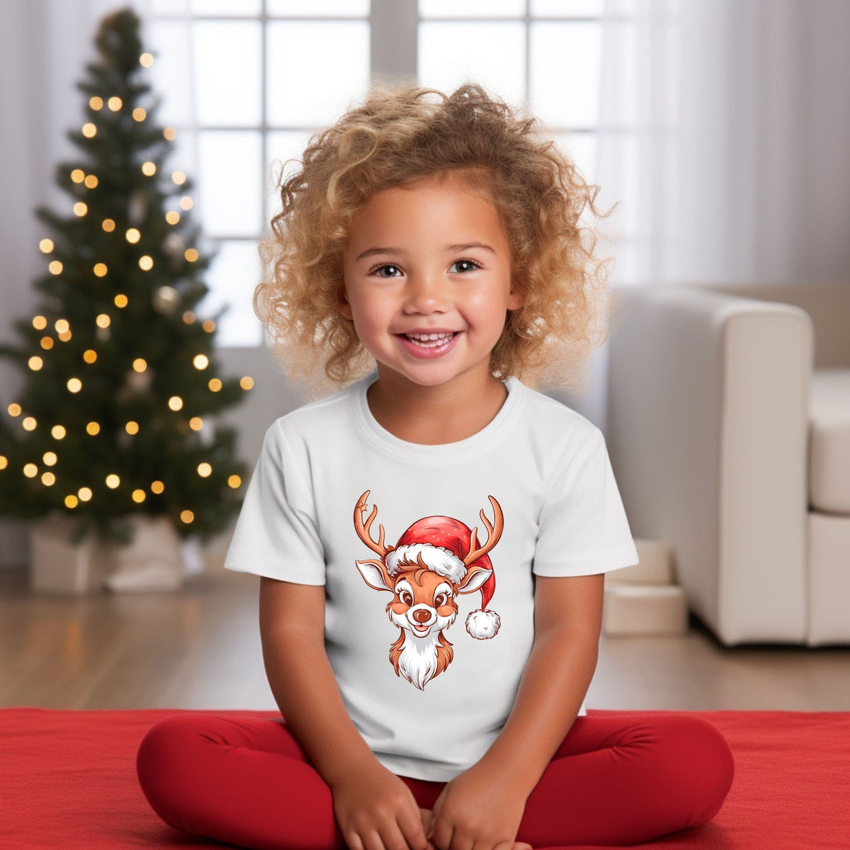 Cute Reindeer Head - Toddler Short Sleeve Graphic T-Shirt