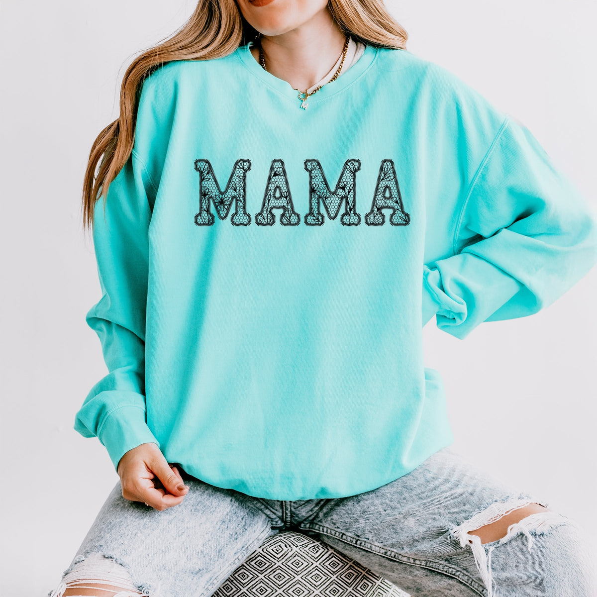 Mama Faux Lace - Women's Lightweight Garment Dyed Sweatshirt
