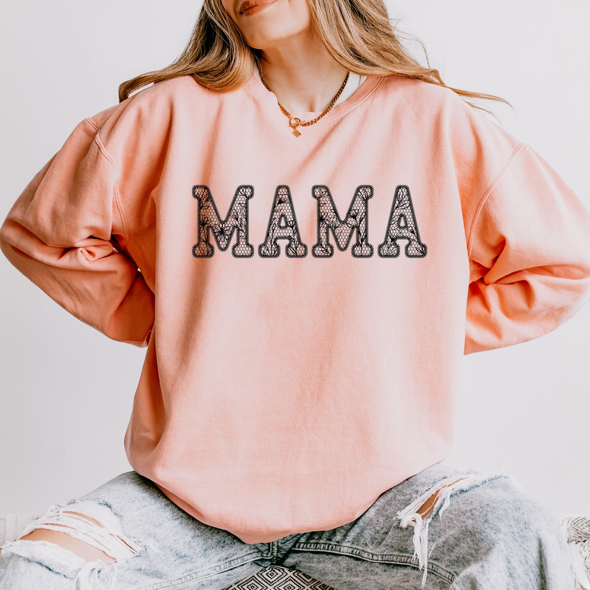 Mama Faux Lace - Women's Lightweight Garment Dyed Sweatshirt