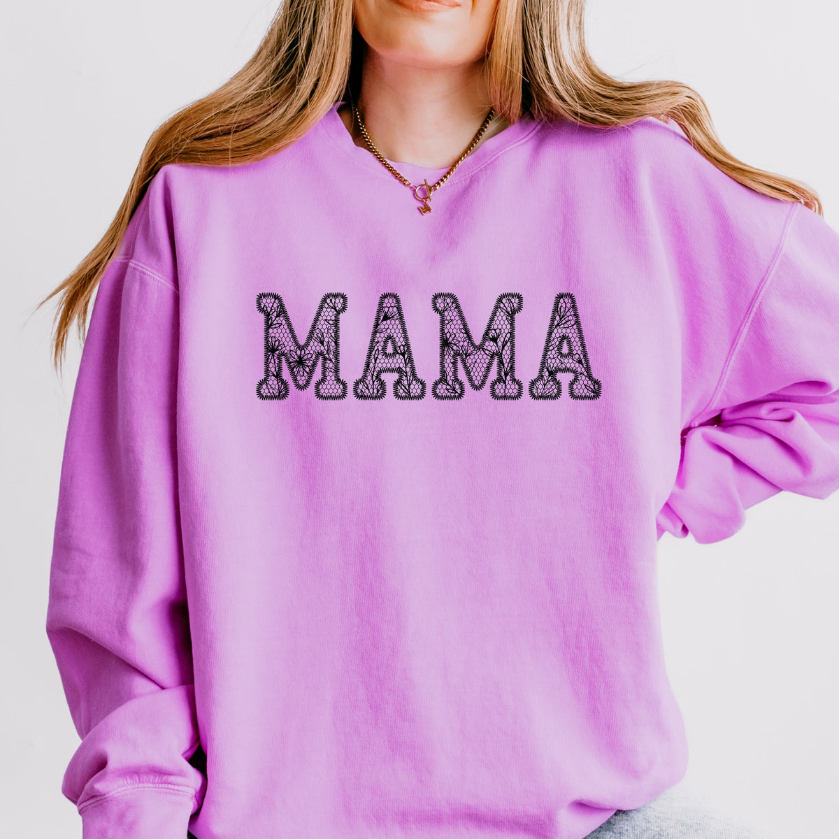 Mama Faux Lace - Women's Lightweight Garment Dyed Sweatshirt