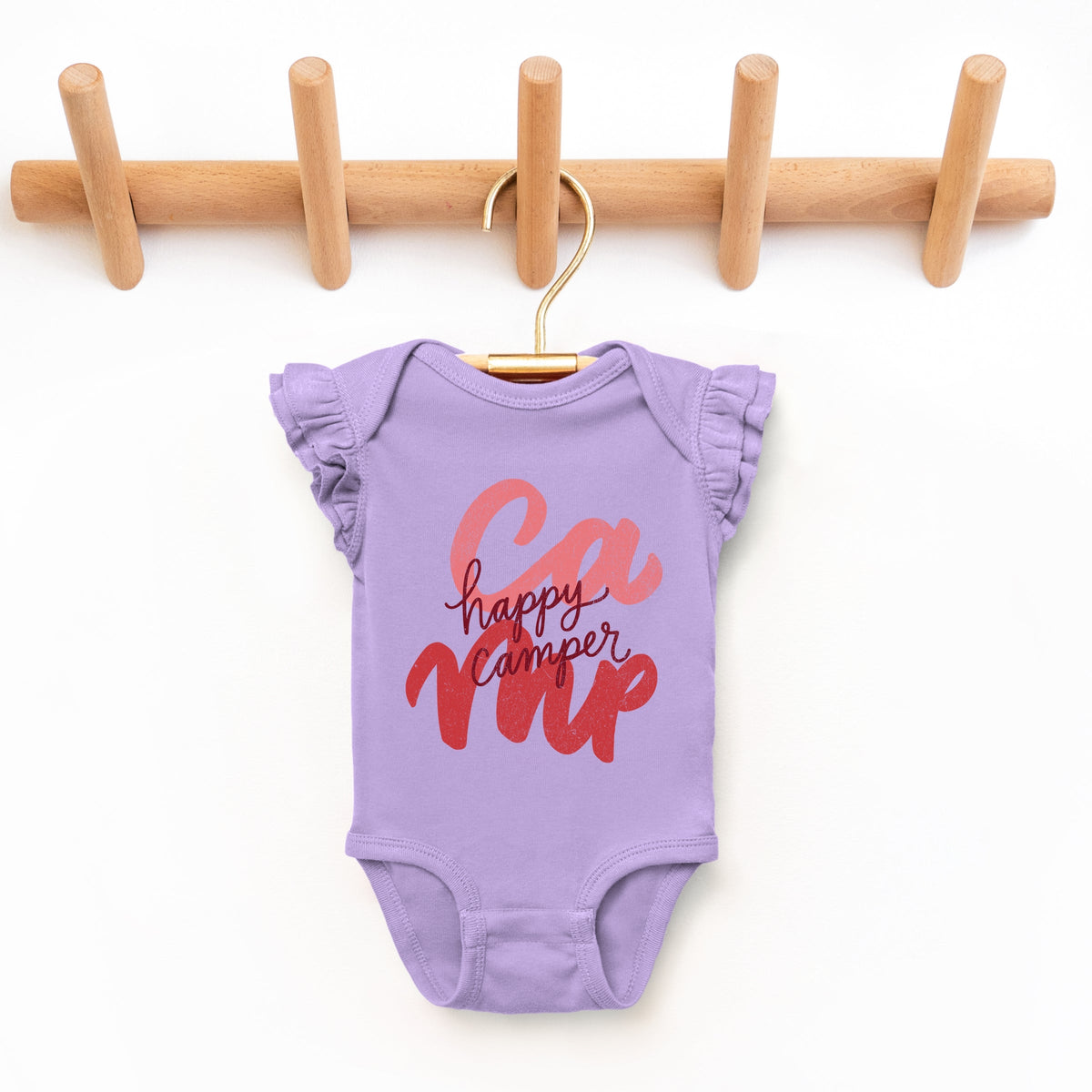 Happy Camper Cursive - Baby Girl's Flutter Sleeve Bodysuit