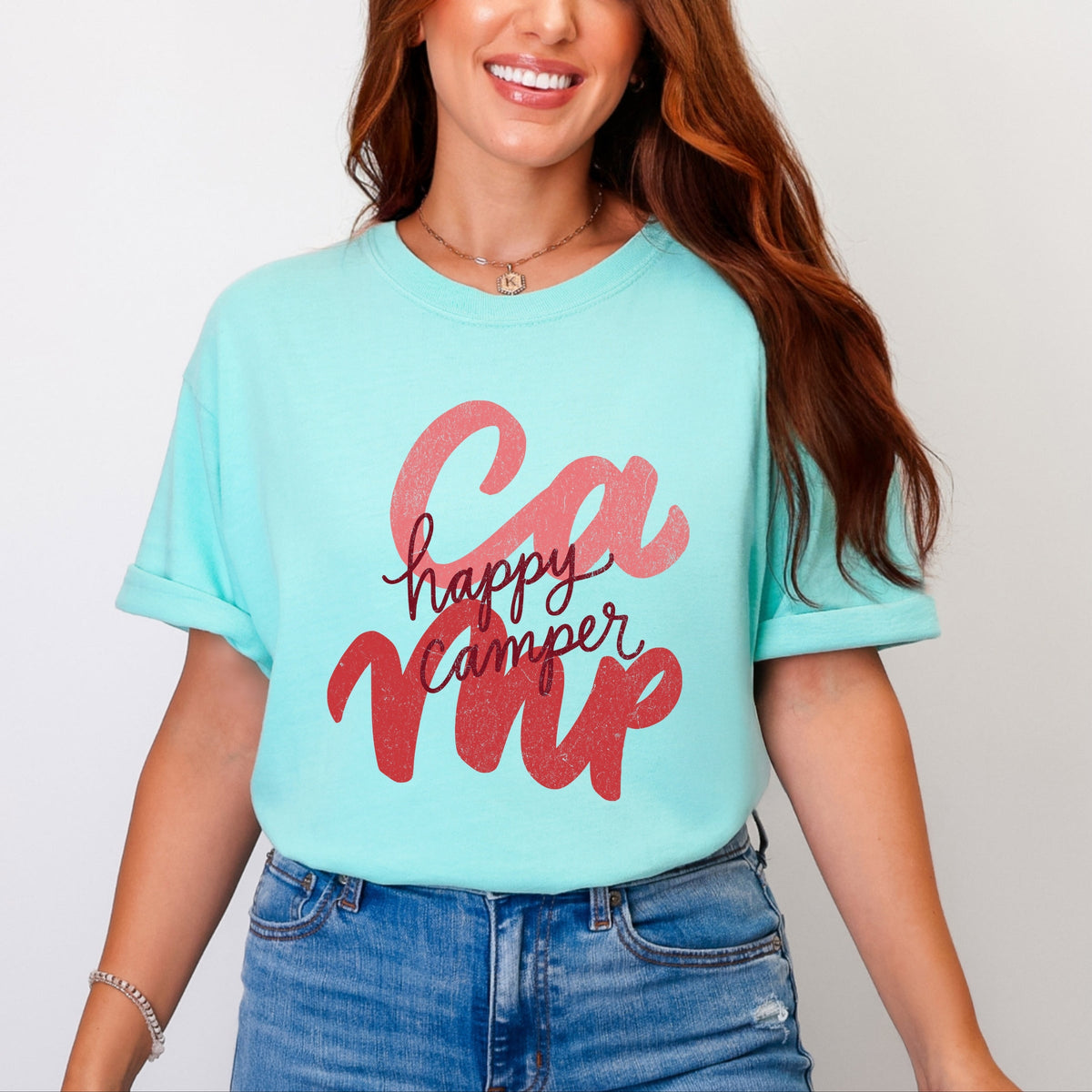 Happy Camper Cursive - Women's Garment Dyed Graphic T-Shirt