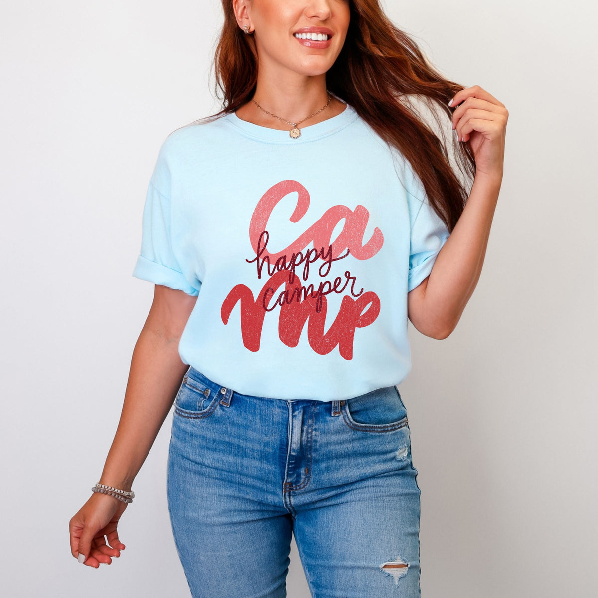 Happy Camper Cursive - Women's Garment Dyed Graphic T-Shirt