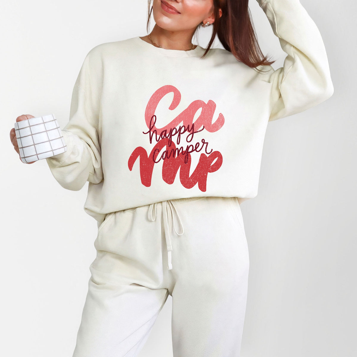 Happy Camper Cursive - Women's Lightweight Garment Dyed Sweatshirt