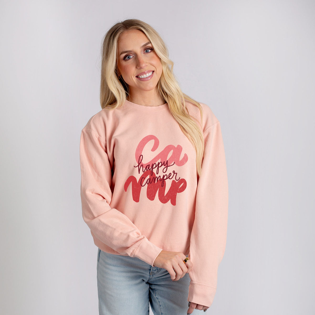 Happy Camper Cursive - Women's Lightweight Garment Dyed Sweatshirt