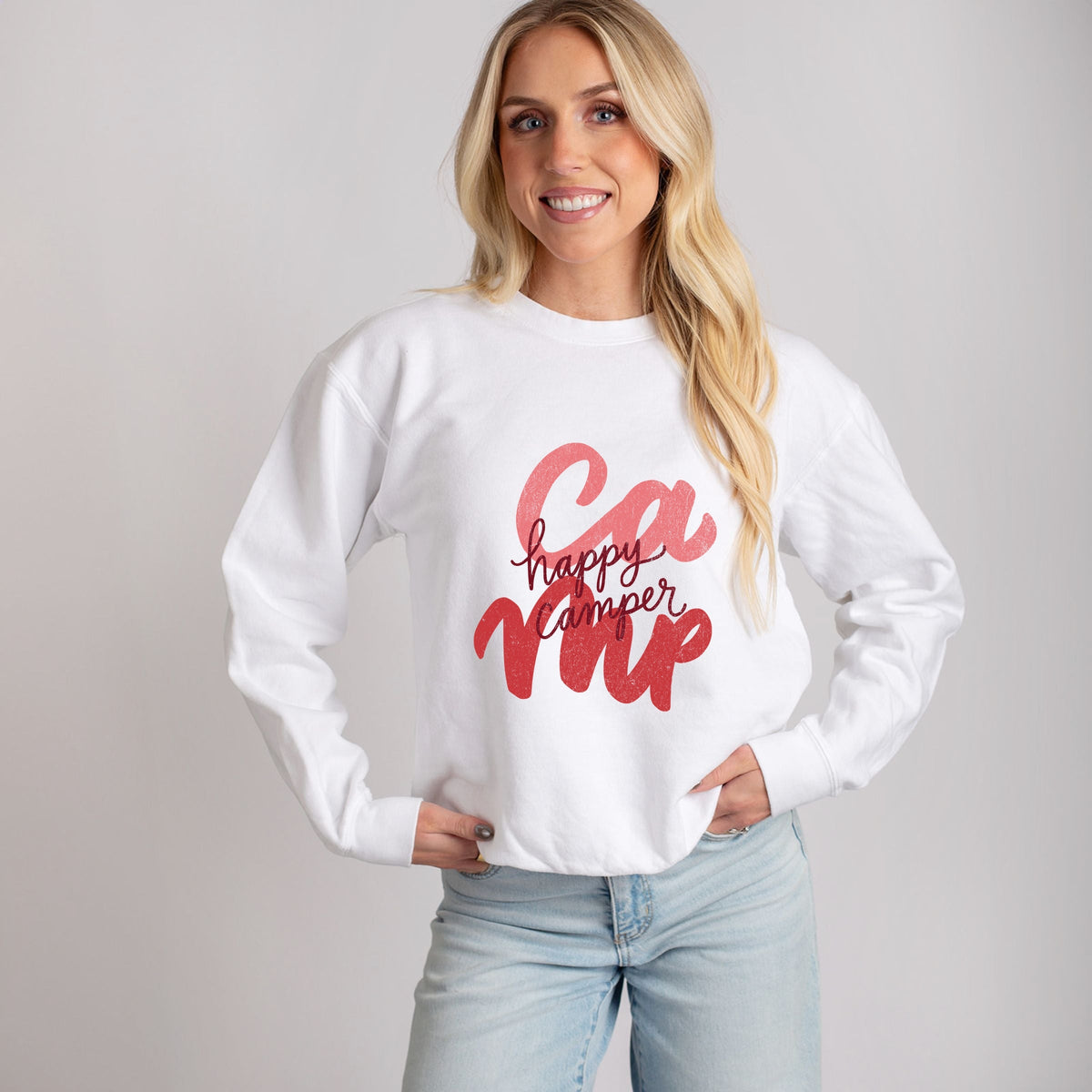 Happy Camper Cursive - Women's Lightweight Garment Dyed Sweatshirt