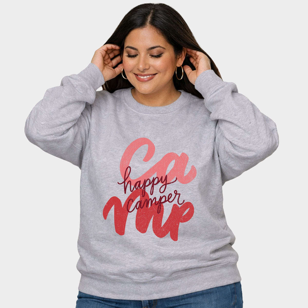 Happy Camper Cursive -  Women's Plus Sized Graphic Sweatshirt