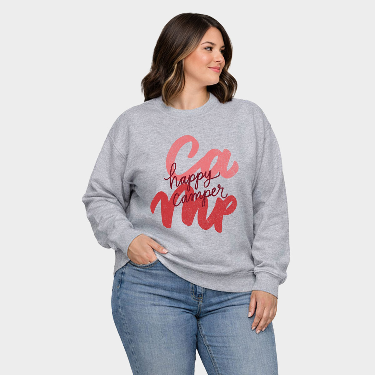 Happy Camper Cursive -  Women's Plus Sized Graphic Sweatshirt