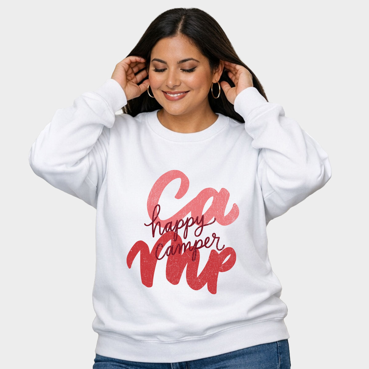 Happy Camper Cursive -  Women's Plus Sized Graphic Sweatshirt