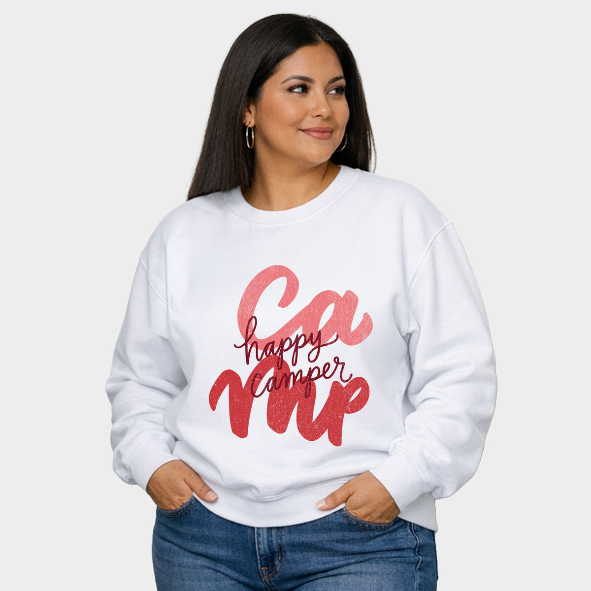 Happy Camper Cursive -  Women's Plus Sized Graphic Sweatshirt