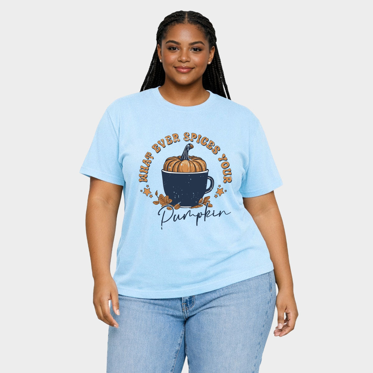 Whatever Spices Your Pumpkin Mug - Women's Plus Sized Garment Dyed Graphic T-Shirt
