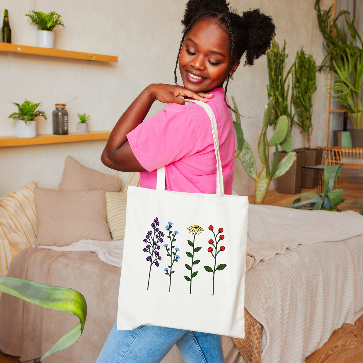 Four Floral Stems - Canvas Tote