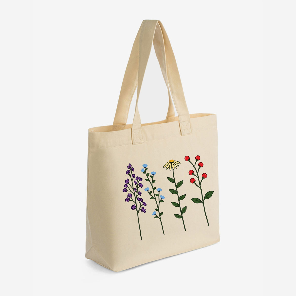 Four Floral Stems - Zippered Canvas Tote