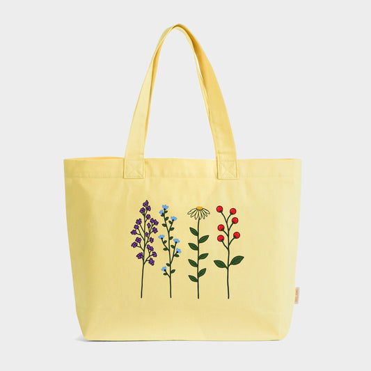 Four Floral Stems - Zippered Canvas Tote