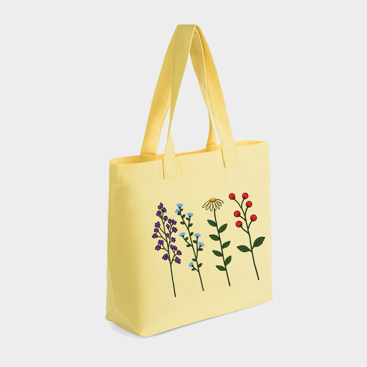 Four Floral Stems - Zippered Canvas Tote