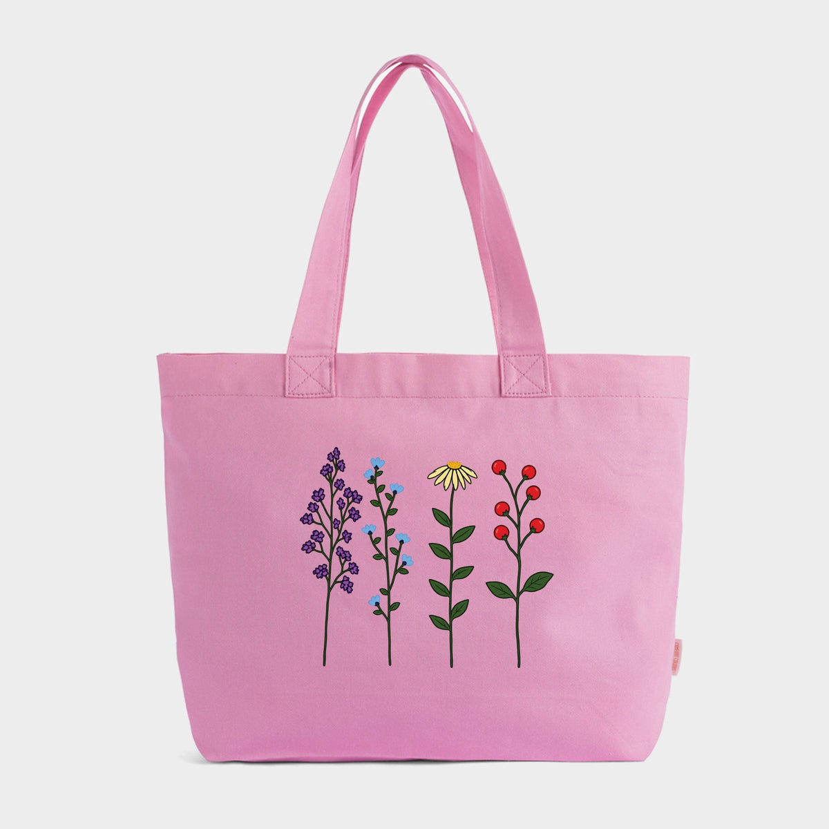 Four Floral Stems - Zippered Canvas Tote