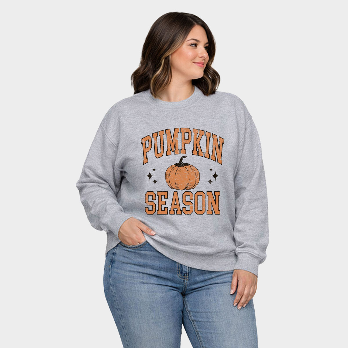 Pumpkin Season Varsity Grunge - Women's Plus Sized Graphic Sweatshirt