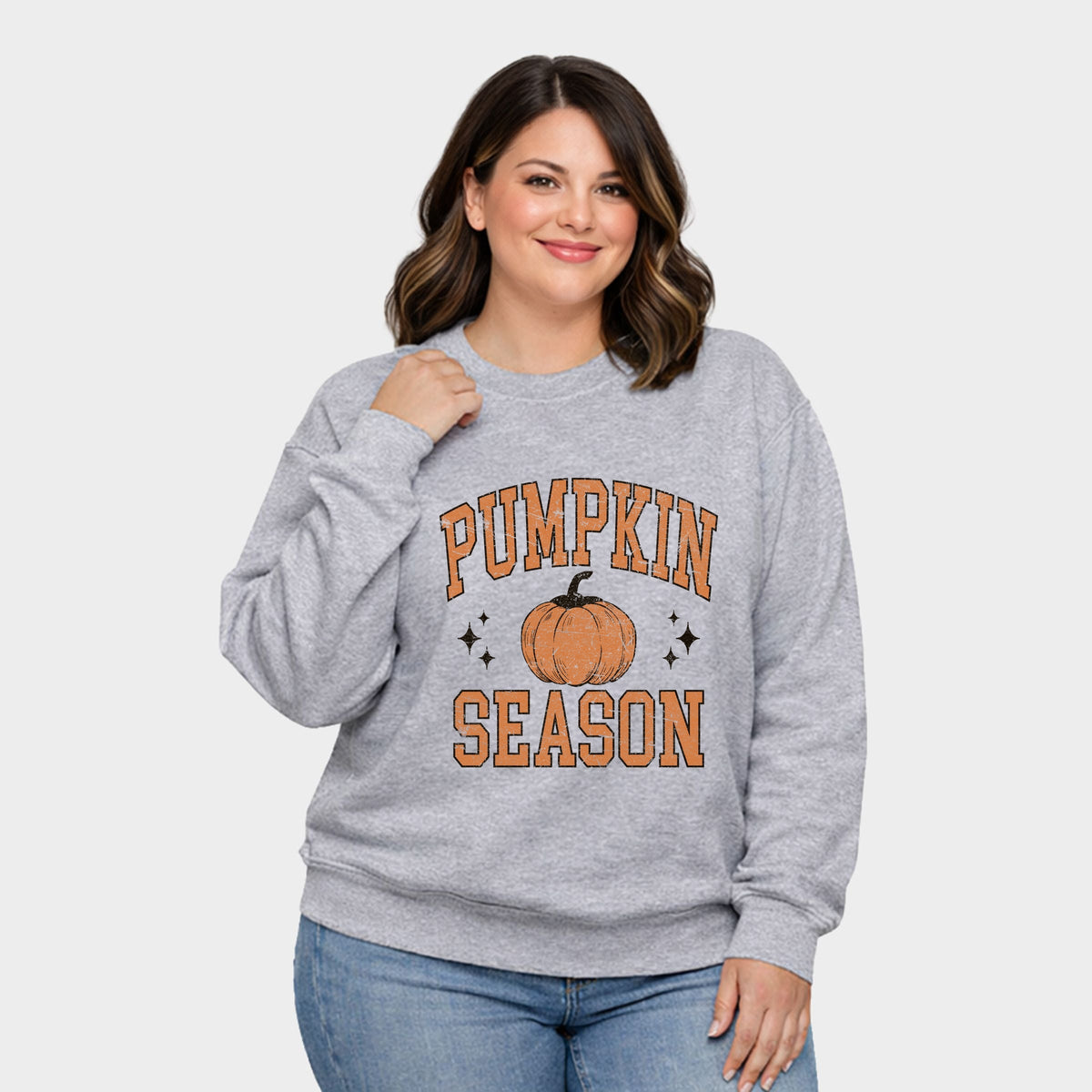 Pumpkin Season Varsity Grunge - Women's Plus Sized Graphic Sweatshirt