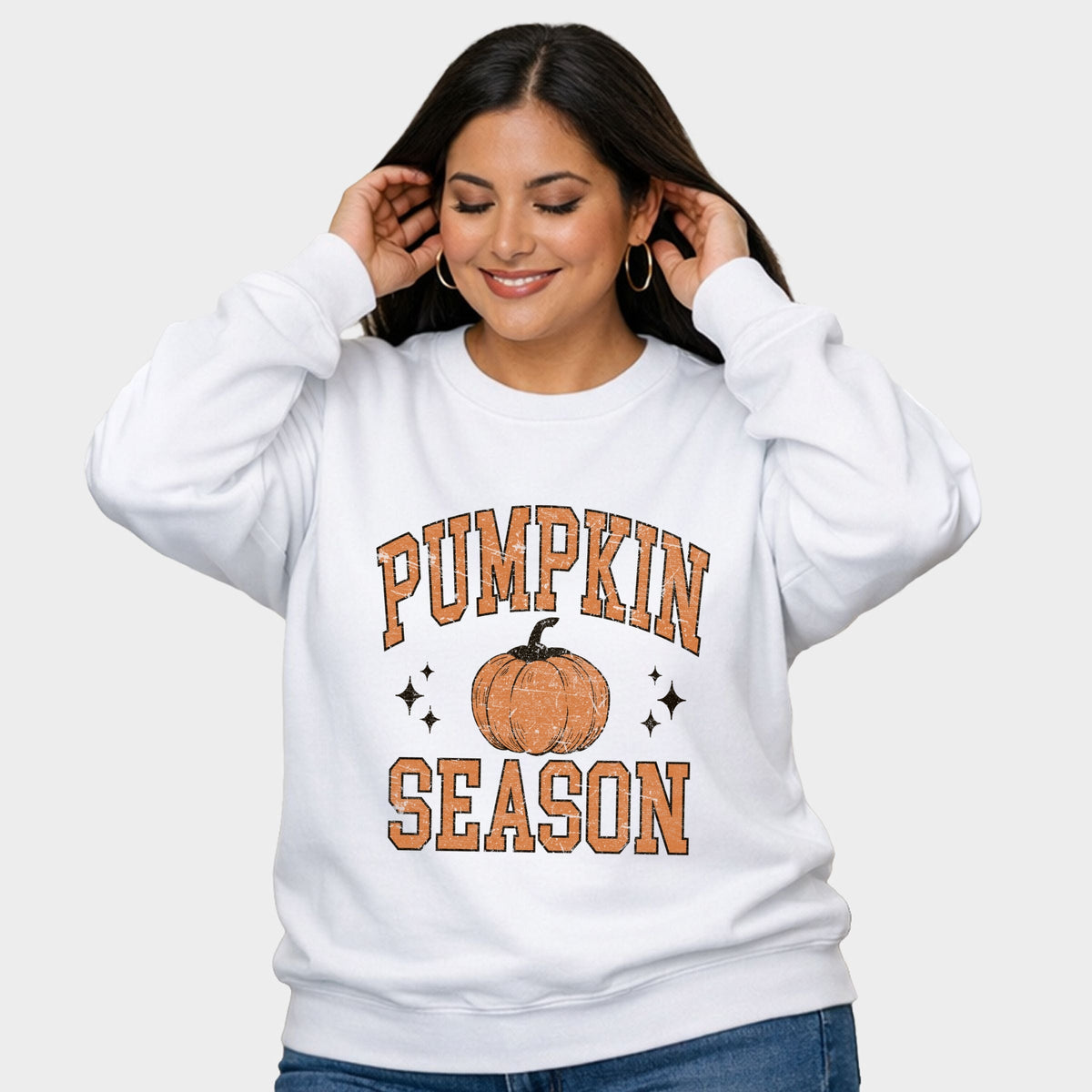 Pumpkin Season Varsity Grunge - Women's Plus Sized Graphic Sweatshirt