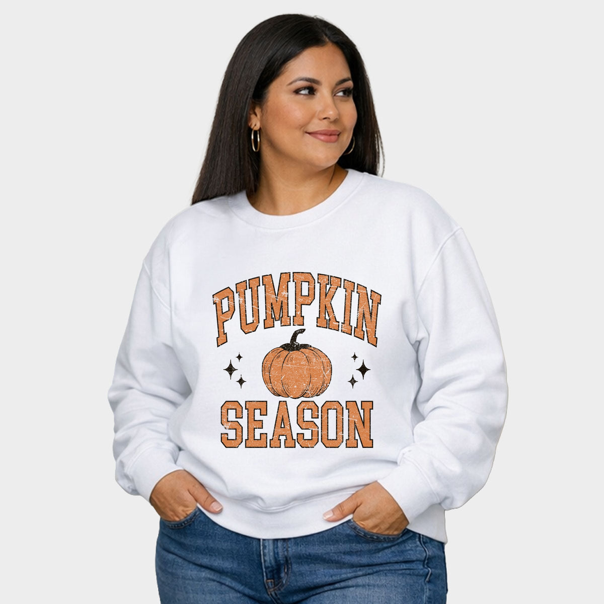 Pumpkin Season Varsity Grunge - Women's Plus Sized Graphic Sweatshirt