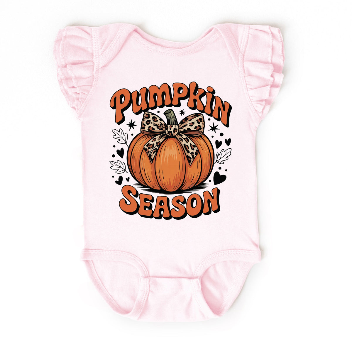 Coquette Pumpkin Season Leopard - Baby Flutter Sleeve Bodysuit