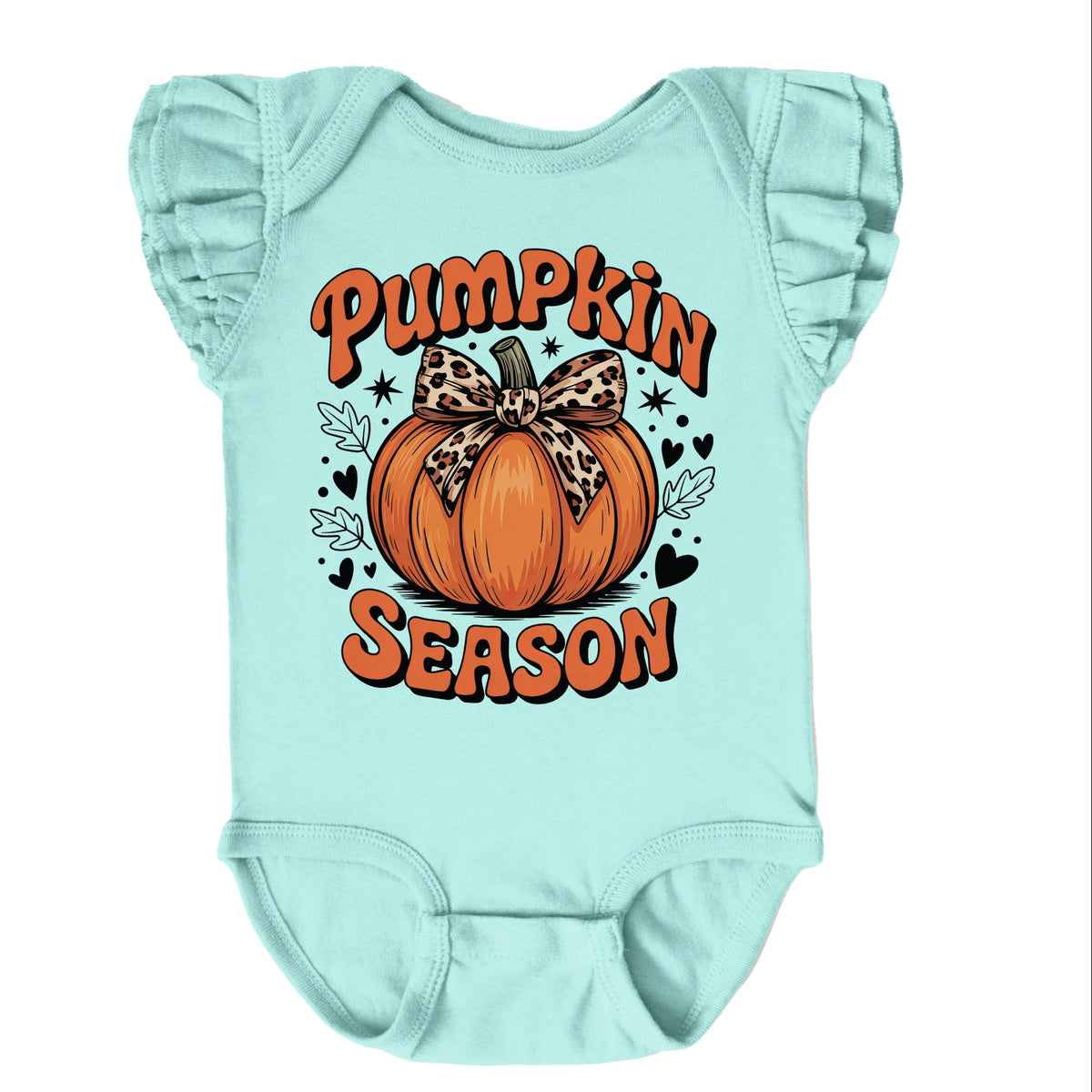 Coquette Pumpkin Season Leopard - Baby Flutter Sleeve Bodysuit