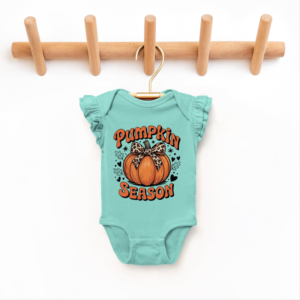 Coquette Pumpkin Season Leopard - Baby Flutter Sleeve Bodysuit