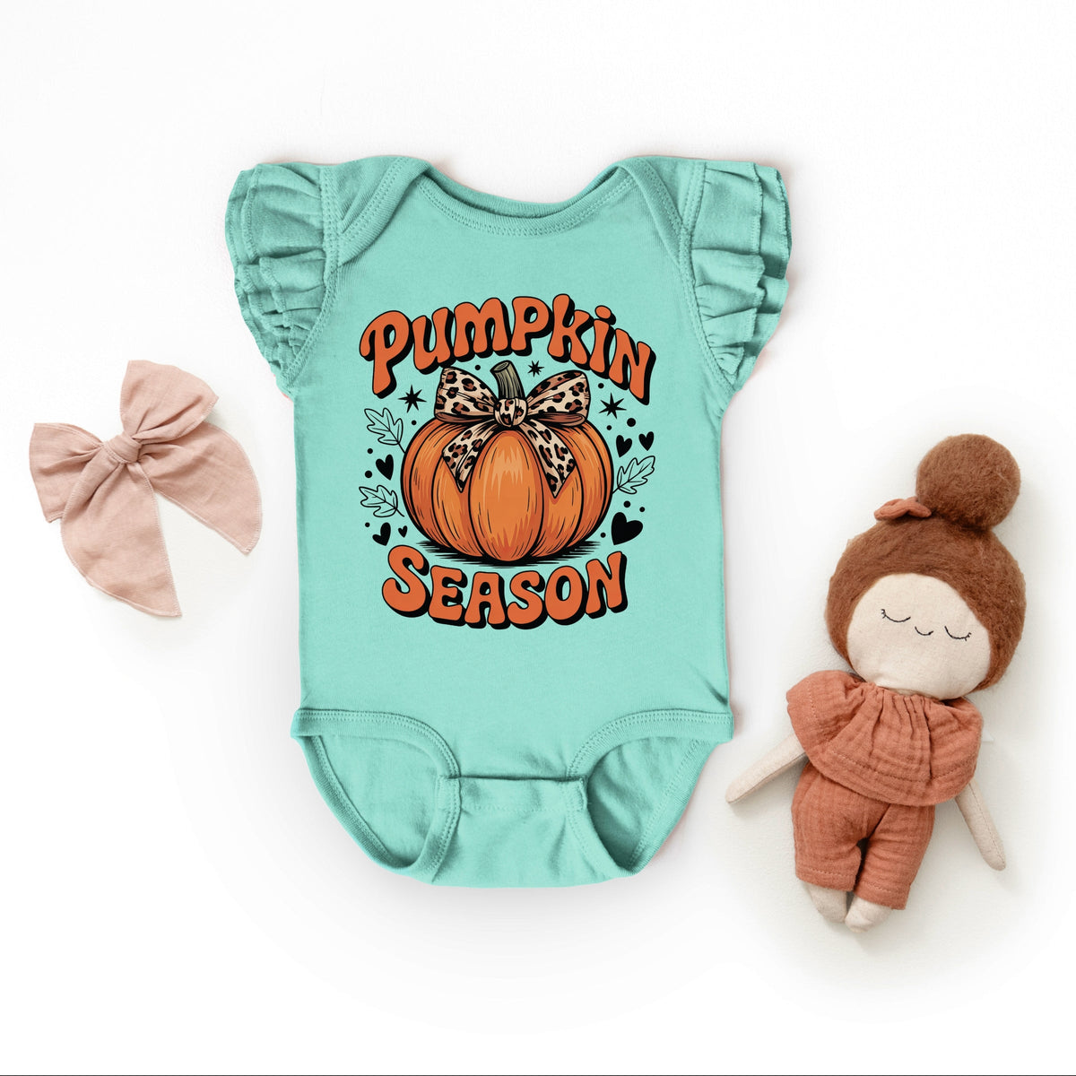 Coquette Pumpkin Season Leopard - Baby Flutter Sleeve Bodysuit