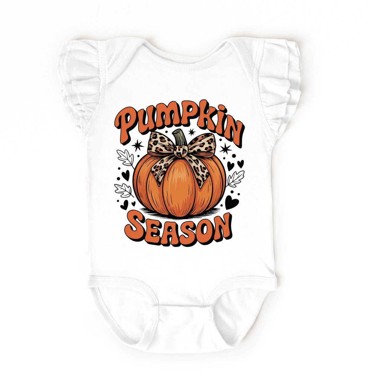 Coquette Pumpkin Season Leopard - Baby Flutter Sleeve Bodysuit