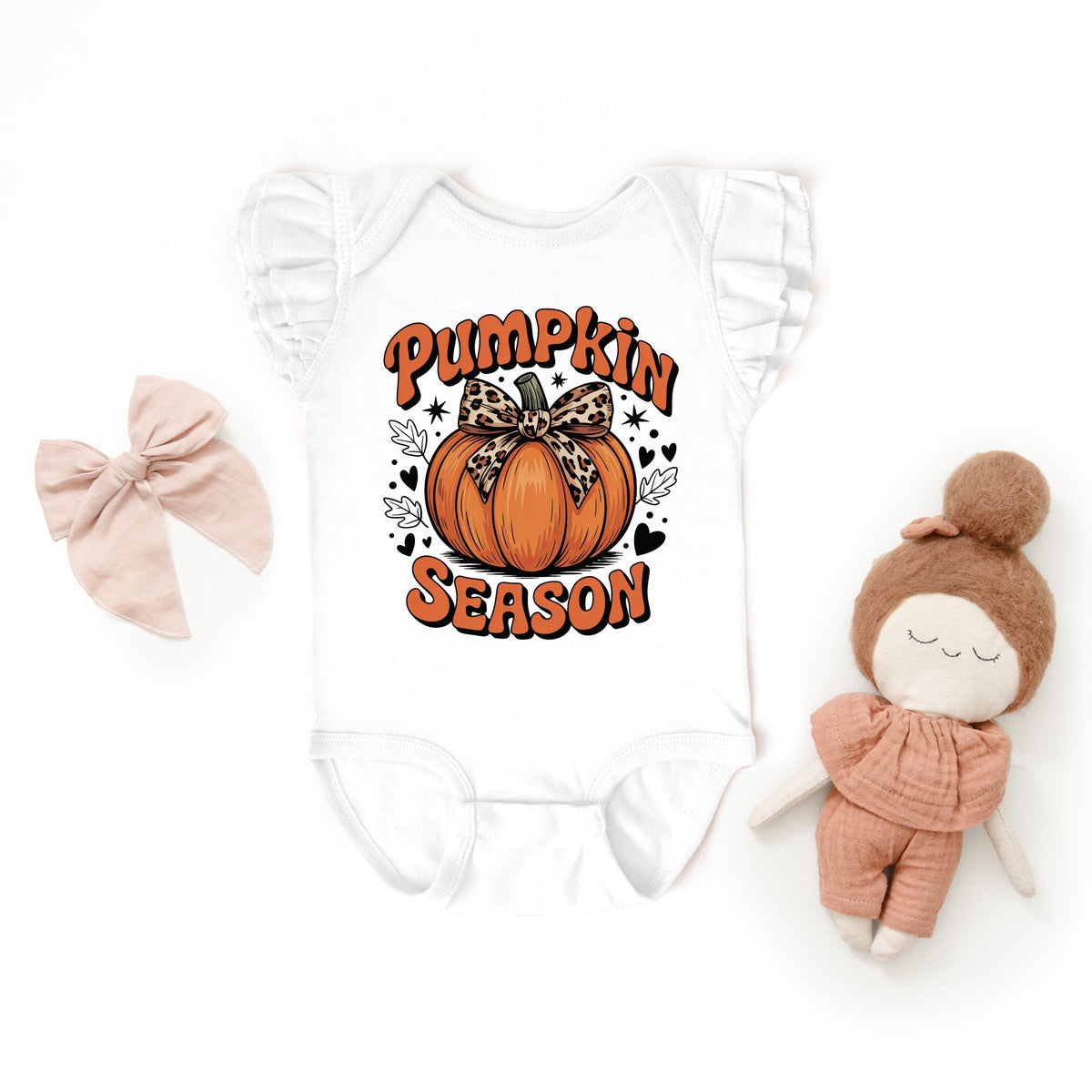 Coquette Pumpkin Season Leopard - Baby Flutter Sleeve Bodysuit