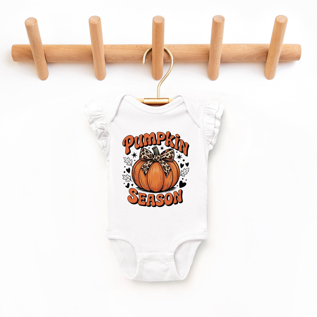 Coquette Pumpkin Season Leopard - Baby Flutter Sleeve Bodysuit