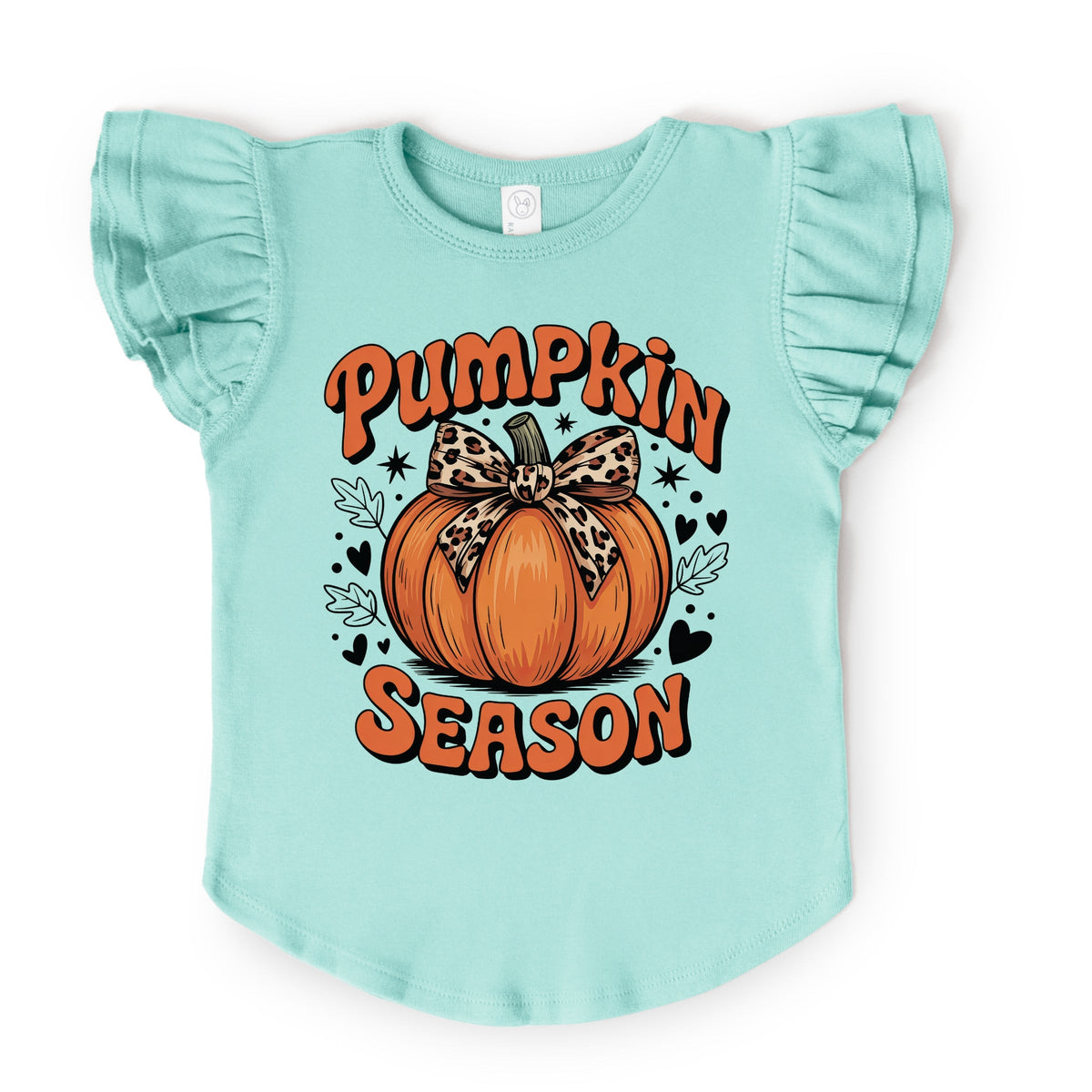 Coquette Pumpkin Season Leopard - Flutter Sleeve Graphic T-Shirt