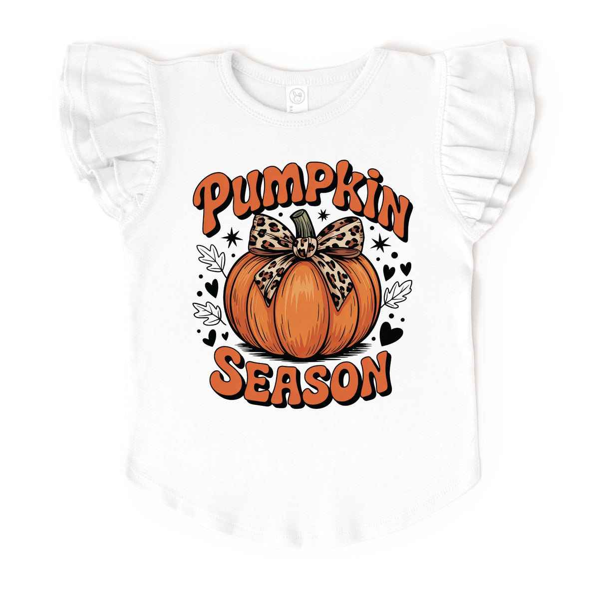 Coquette Pumpkin Season Leopard - Flutter Sleeve Graphic T-Shirt
