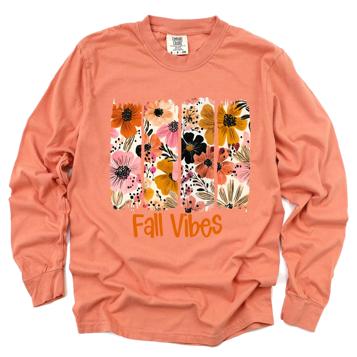Fall Vibes Floral - Women's Garment Dyed Long Sleeve Graphic T-Shirt