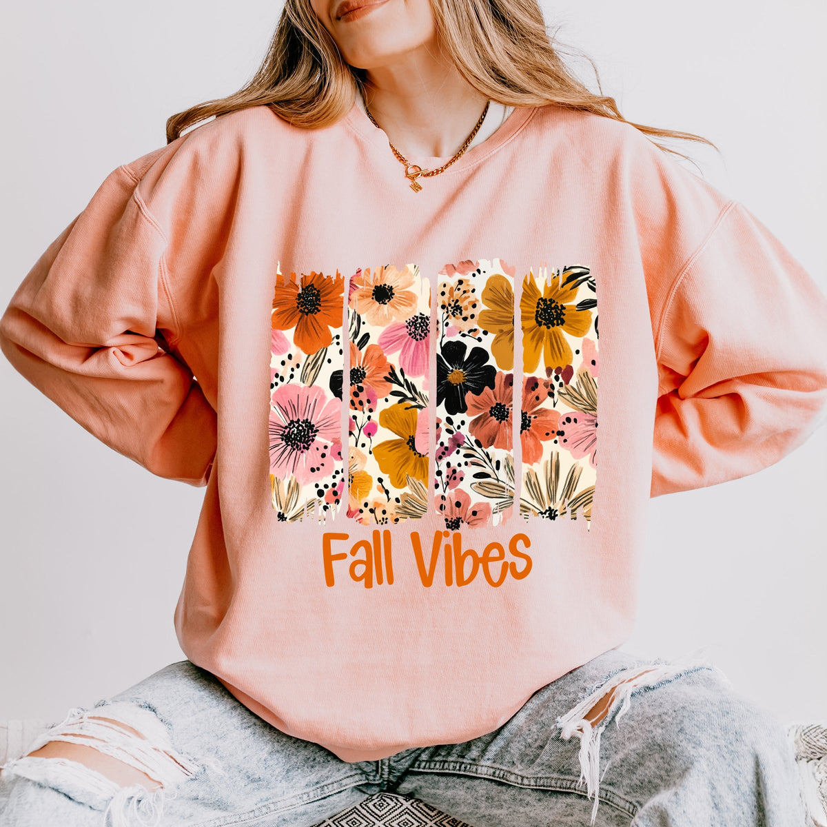 Fall Vibes Floral - Women's Lightweight Garment Dyed Sweatshirt