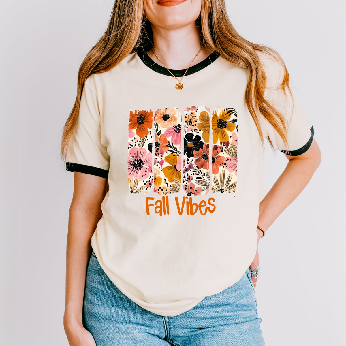 Fall Vibes Floral - Women's Ringer Graphic T-Shirt